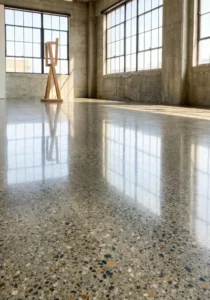 A newly polished warehouse concrete floor 